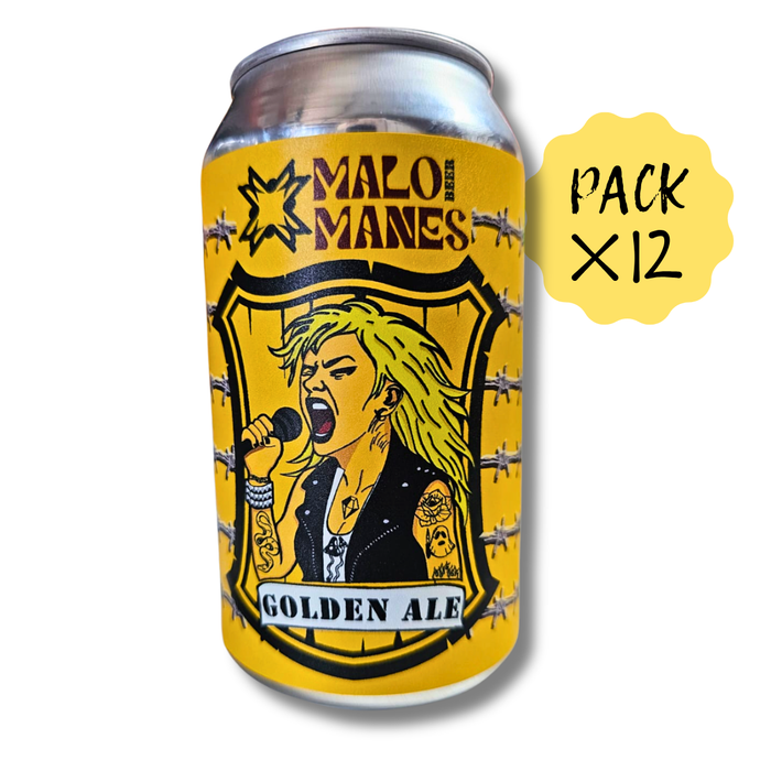 Pack 12 Cerveza Artesanal Malo Manes Golden Ale Lata 355 cc