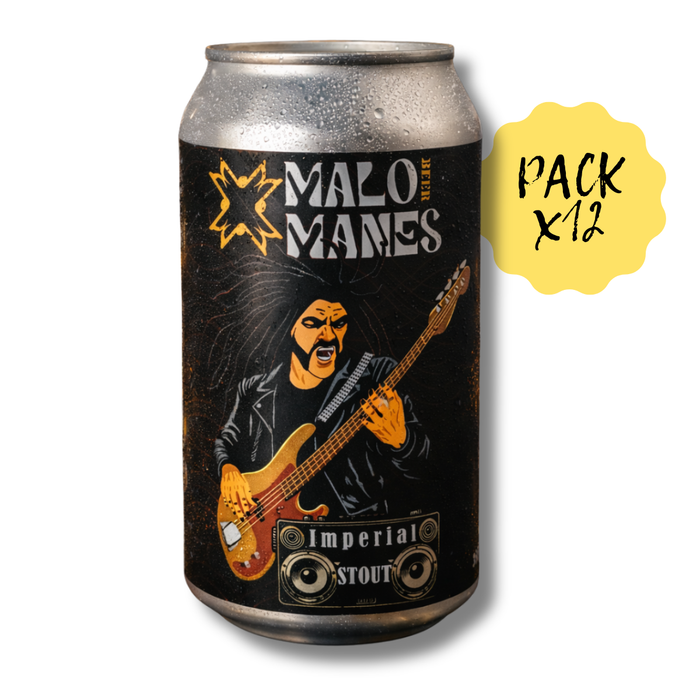 Pack 12 Cerveza Artesanal Malo Manes Imperial Stout Lata 355 cc