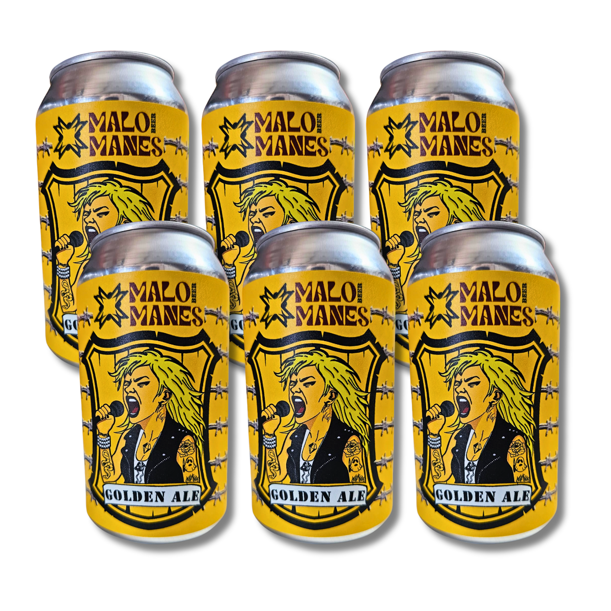Pack 6 Cerveza Artesanal Malo Manes Golden Ale Lata 355 cc