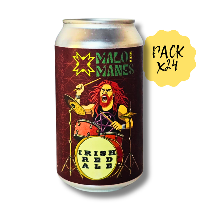 Pack 24 Cerveza Artesanal Malo Manes Irish Red Ale Lata 355 cc